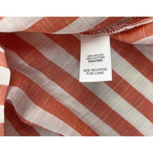 Cato Womens Striped Button-Front Blouse Large Orange White 3/4 Sleeves Pullover - Picture 4 of 5